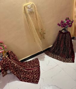 Embroidered Velvet Lehenga Choli Set