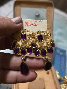 Vintage Purple Stone Dangle Earrings