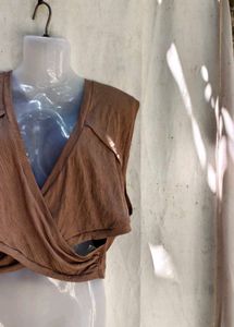 Brown Wrap Crop Top