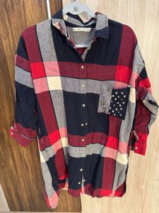 Women's Plaid Shirt with Embellished Pocket