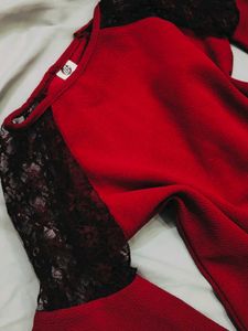 Red Top with Lace Sleeves