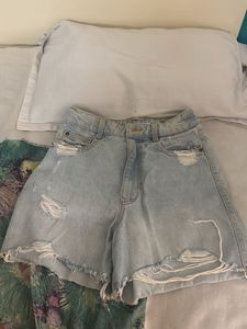 Light Wash Ripped Denim Shorts