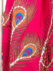 Soundarya Vibrant Pink Peacock Feather Print Skirt
