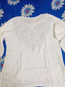 White Kurta with Blue Embroidery