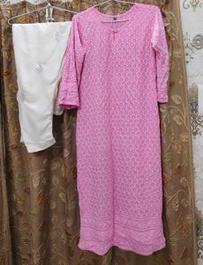 Pink Chikankari Kurta and Palazzo Set