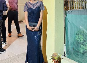 Elegant Navy Blue Embellished Gown