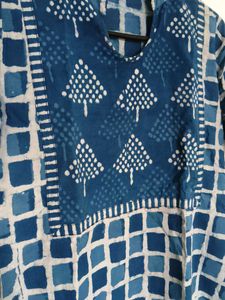 Blue Block Print Cotton Kurta