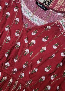 Floral Print Maroon Dress