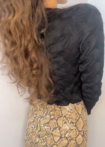 Black Textured Long Sleeve Crop Top