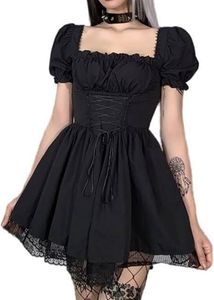 Black Puff Sleeve Corset Dress