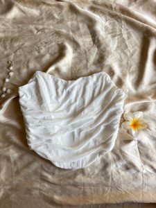 Chic White Ruched Bustier Top