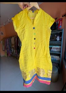 Vibrant Yellow Kurta with Colorful Buttons