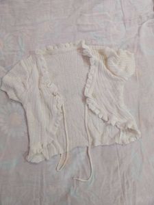 Cute White Ruffle Knit Cardigan