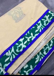 Elegant Beige Saree with Blue Border
