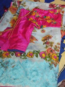 Elegant Floral Saree with Embellished Blouse