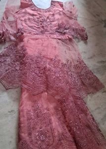 Net Thread Work Sharara In Pink