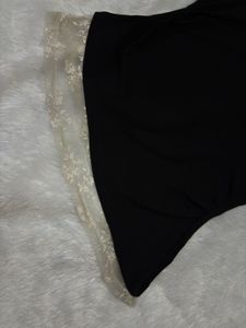 Chic Black T-Shirt with Lace Trim Top