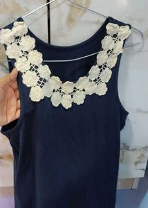 Navy Tank Top with Lace Collar