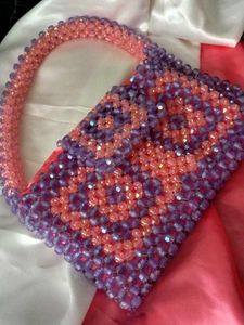 Beaded Clutch Purse - Pink & Purple