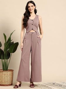 Mauve Chic 2-Piece Vest and Wide-Leg Pant Co-ord S