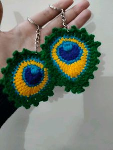 Crochet Peacock Feather Keychains