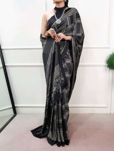 Black Satin Silk Saree