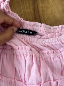 Cute Pink One-Shoulder Tiered Mini Dress