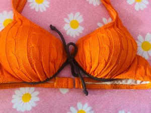 Bright Orange Knitted Bikini Top