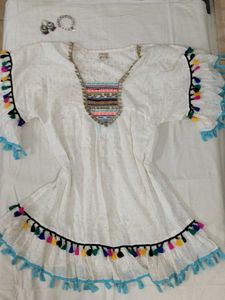 Boho Tassel Trim White Kurta
