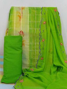 Lush Green Floral Unstitched Suit l Double Shade
