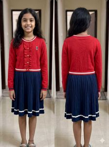 Teenie Weenie Kids Red & Navy Bear Knit Pleated Dr
