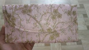Embroidered Pink Clutch