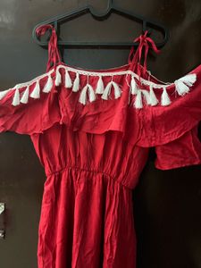 Red Off-Shoulder Tassel Dress