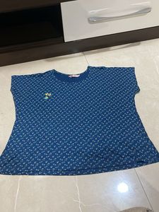 Cute Blue Floral Print T-Shirt
