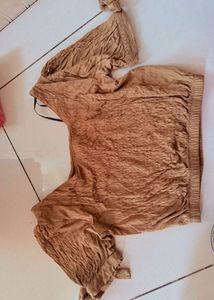 Brown Textured Puff Sleeve Top