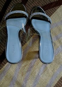 Mochi Silver Transparent Block Heels