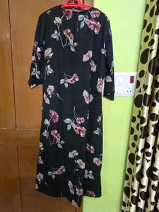 Floral Print Black Kurta