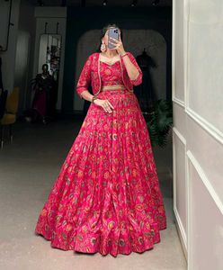 Vibrant Pink Floral Print Lehenga Choli Set