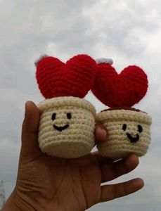 Crocheted Heart Pot Decor