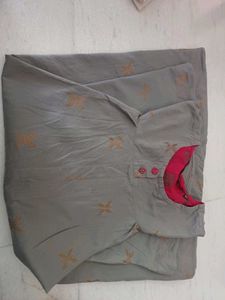 Elegant Grey Kurta with Orange Motifs