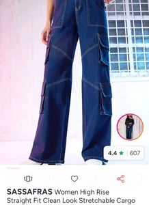 SASSAFRAS Stylish Women's Blue Cargo Jeans