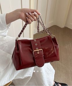 Chic Burgundy Patent Leather Shoulder Bag