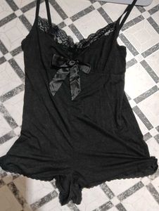 Lace Trimmed Black Sleep Romper