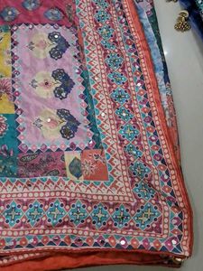 Vibrant Patchwork Saree with Mirror Work