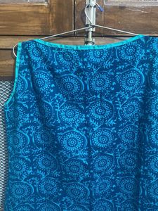 Blue Printed Sleeveless Kurta