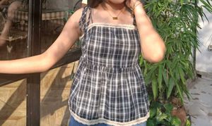 Savana Tied Cami Top - Black & White Plaid