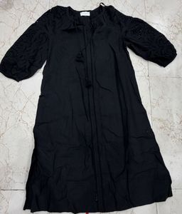Elegant Black Cutwork Midi Dress