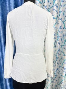 Elegant White Ruffled Neck Blouse