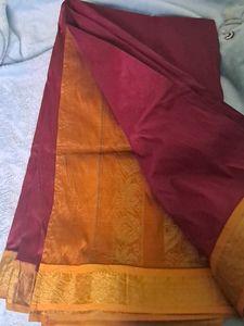 Elegant Maroon Saree with Golden Border