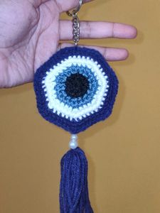 Crocheted Evil Eye Keychain Tassel Charm